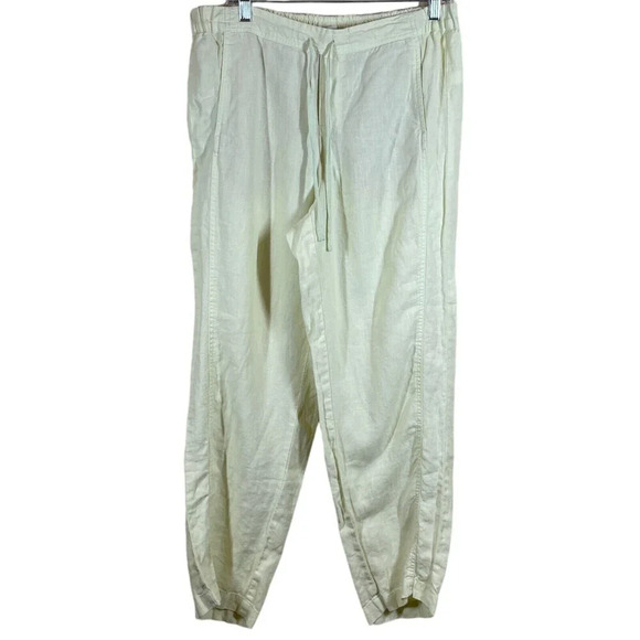 J Jill Love Linen Yellow  100% Linen Pull On Drawstring Pants Size M Lagenlook - Picture 1 of 7